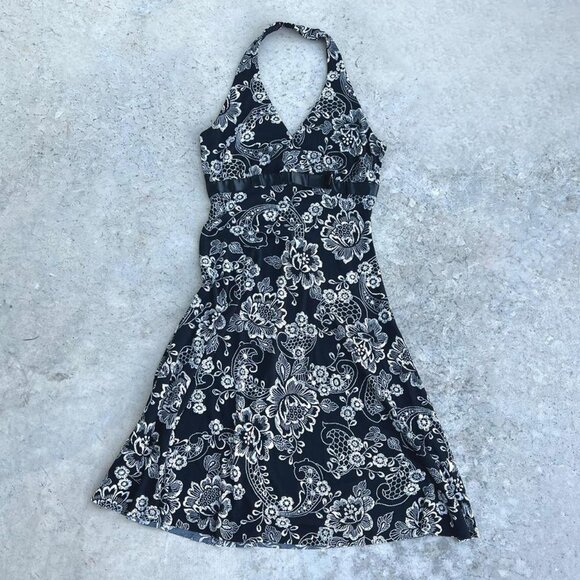 Vintage 90s Y2K Halter Dress Floral Pattern Small - Picture 1 of 6